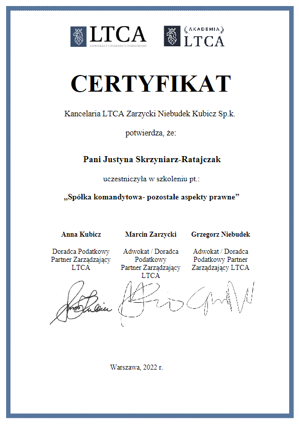 certyfikat_Spółka komandytowa- pozostałe aspekty prawne1